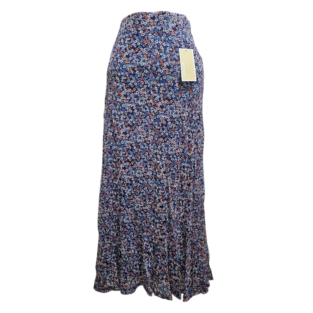 Michael Kors Blue Coral Floral Long Women's Skirt Lined Medium